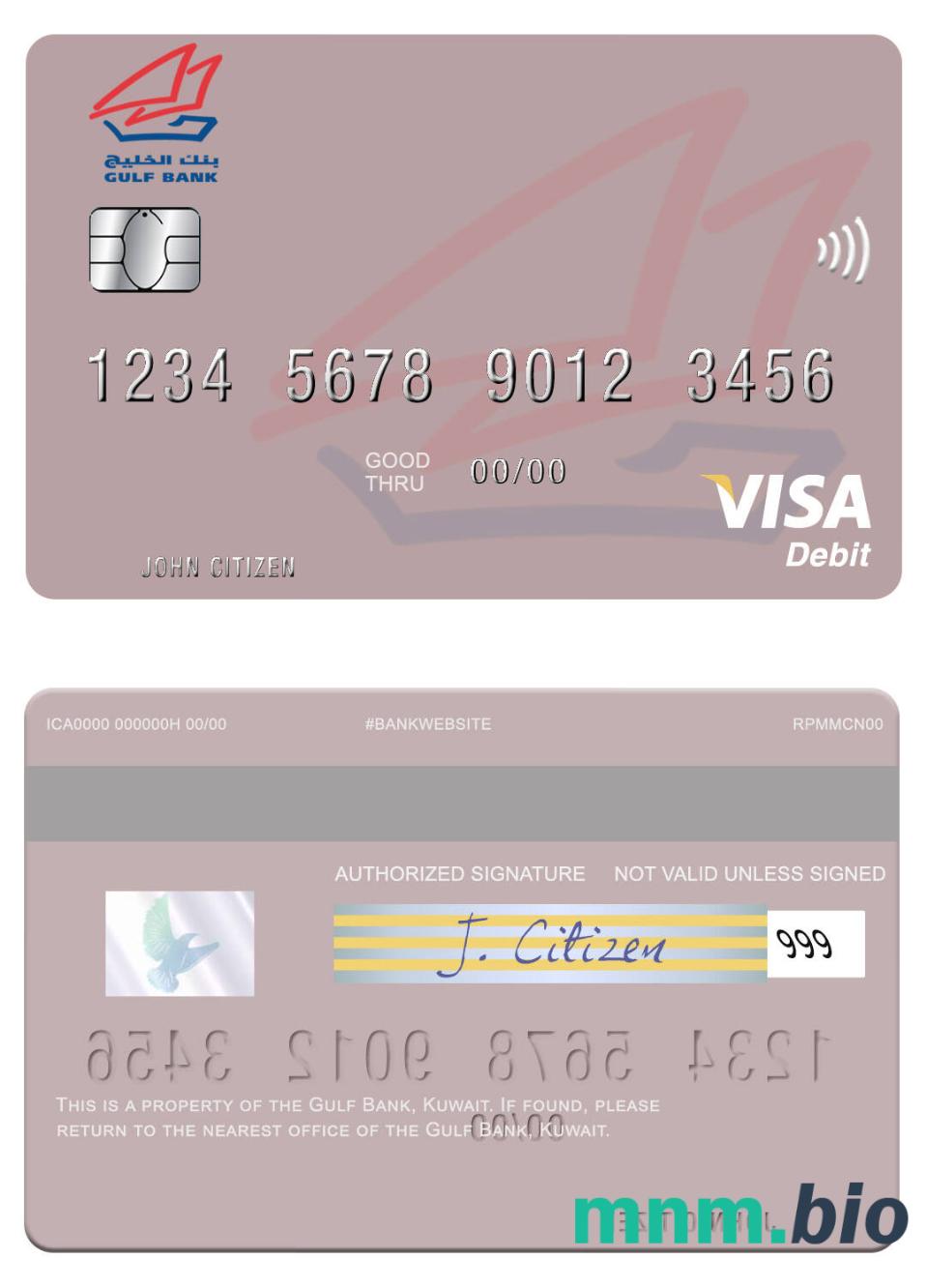 Kuwait Gulf Bank visa debet karta przykład w formacie PSD